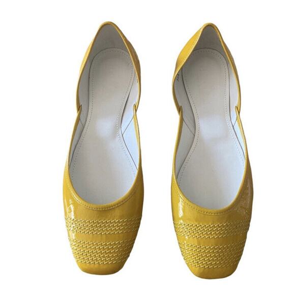 HOGAN Women US 6.5 Patent Leather Ballet Flats D’Orsay Yellow Italy Coquette - Picture 1 of 7